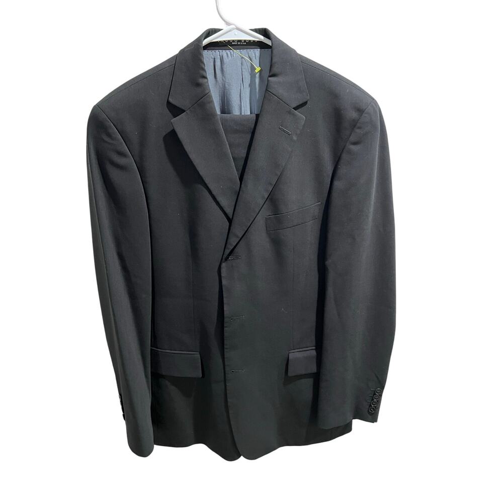 Hugo Boss Rossellini/Movie U 40R Black 2-Button Wool Suit Made in USA